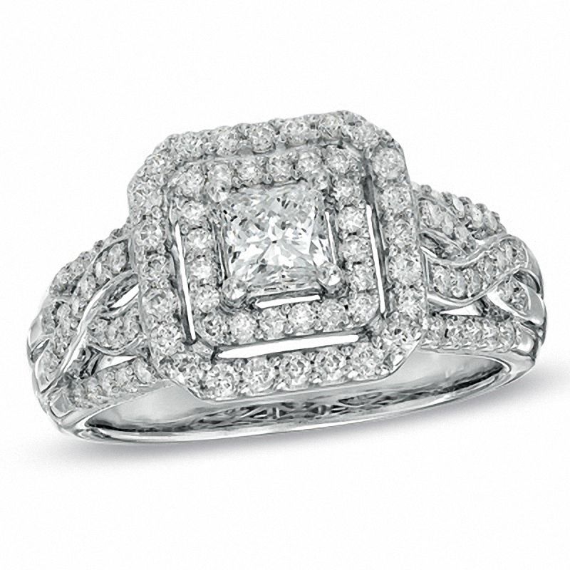 1 CT. T.W. Princess-Cut Diamond  Double Frame Ring in 14K White Gold