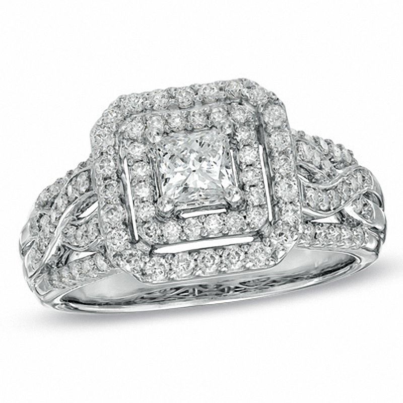 Main Image 1 of 1 CT. T.W. Princess-Cut Diamond  Double Frame Ring in 14K White Gold