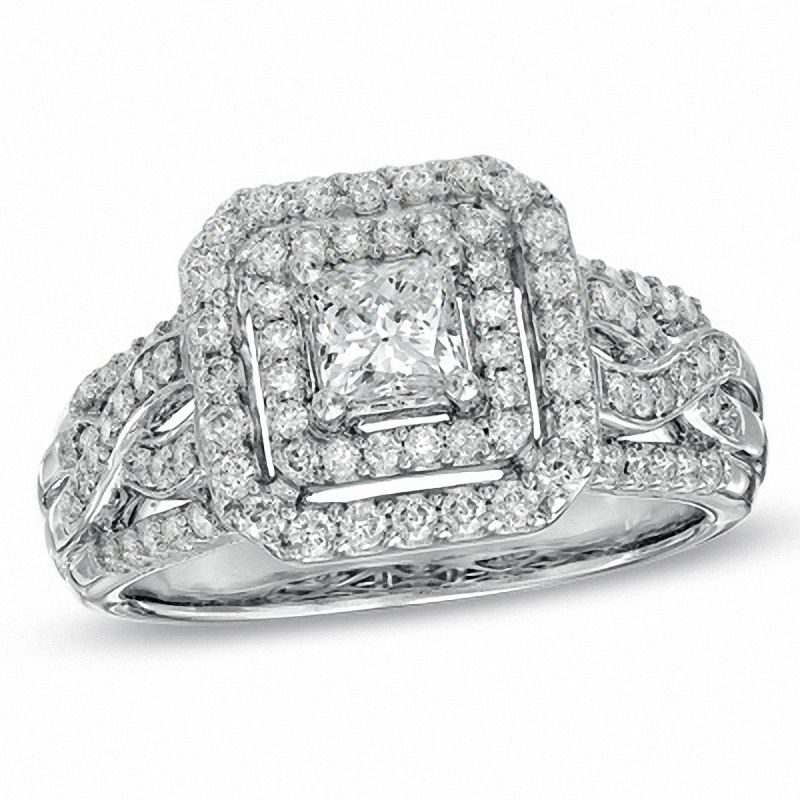 1 CT. T.W. Princess-Cut Diamond Double Frame Ring in 14K White Gold | Zales