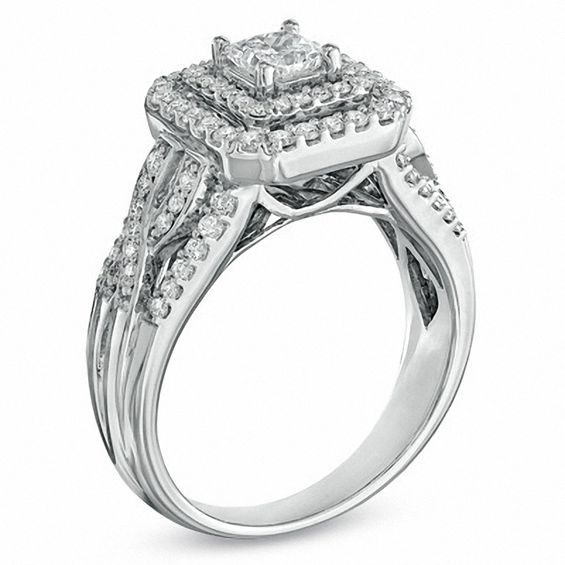 1 CT. T.w. Princess-Cut Diamond Double Frame Ring in 14K White Gold