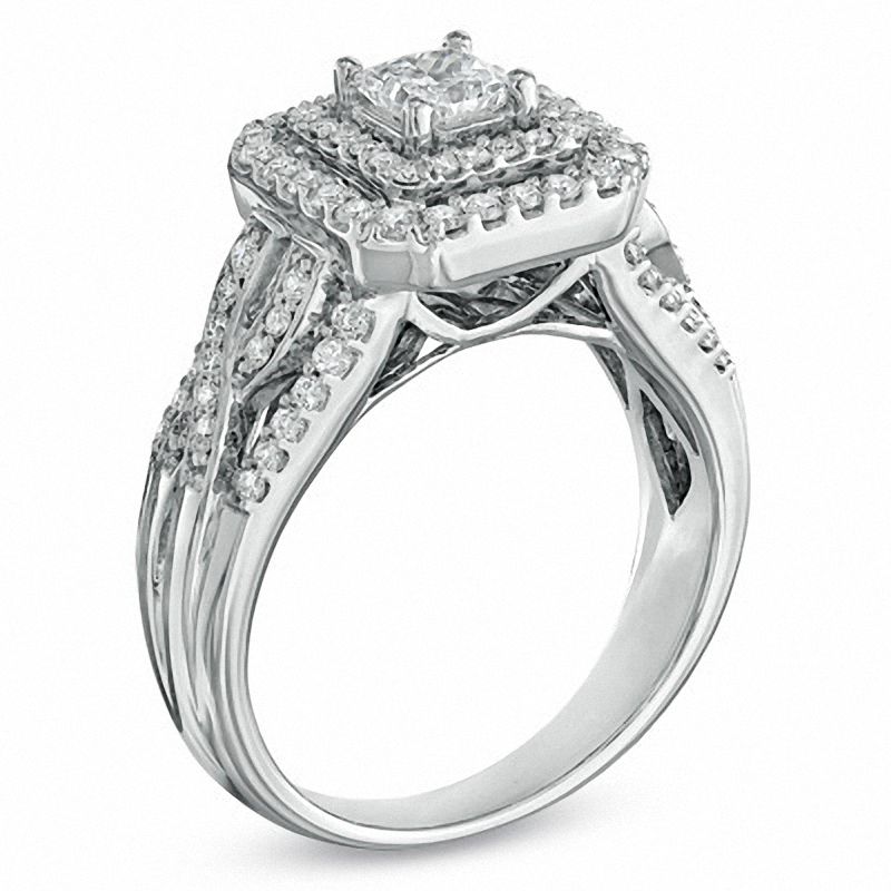 Main Image 2 of 1 CT. T.W. Princess-Cut Diamond  Double Frame Ring in 14K White Gold