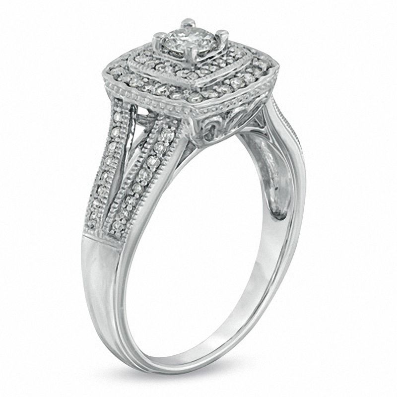 1/2 CT. T.W. Diamond Vintage-Style Double Square Frame Engagement Ring in 10K White Gold