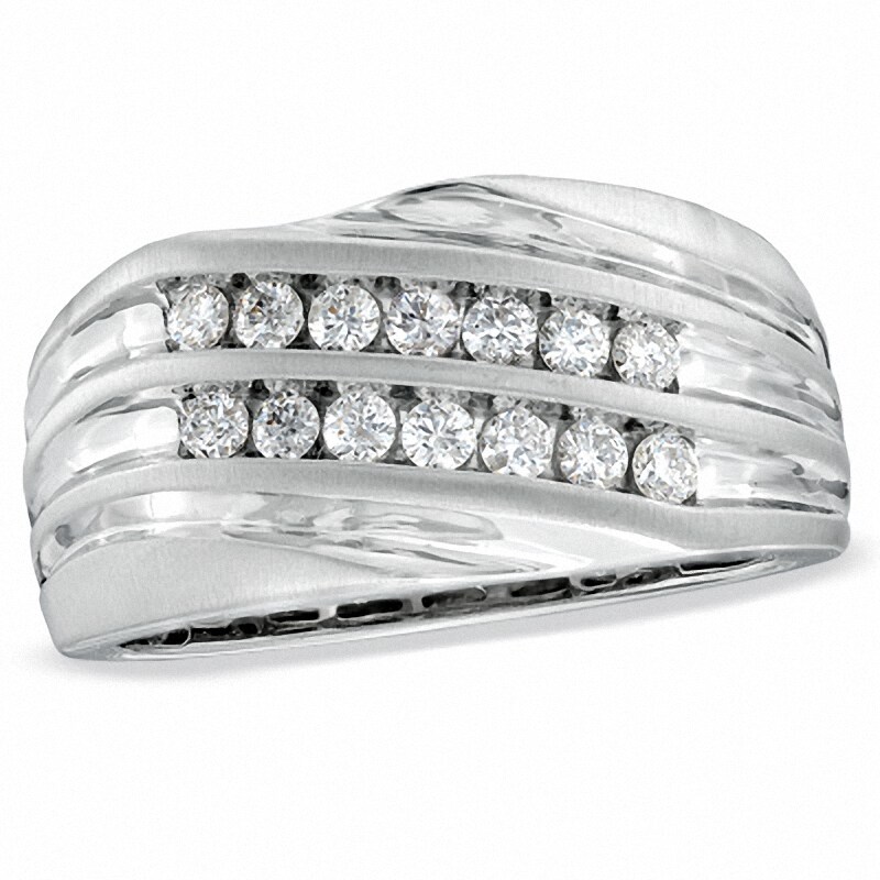 Main Image 1 of 1/2 CT. T.W. Diamond Double Row Slant Anniversary Band in 10K White Gold