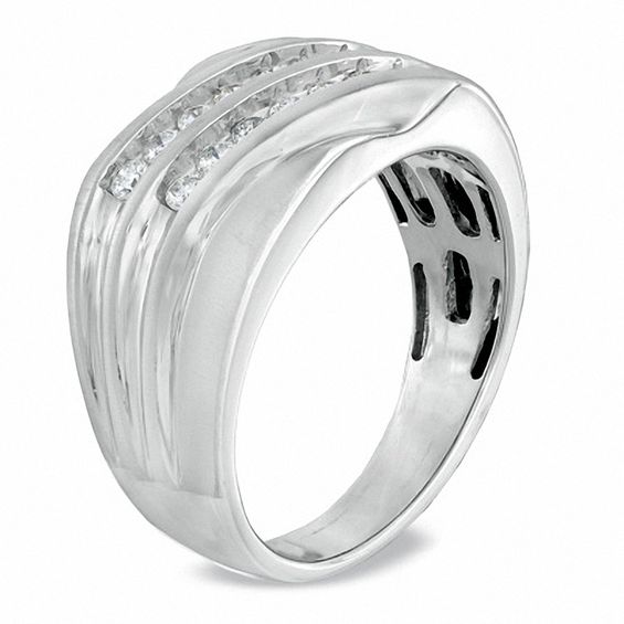 1/2 CT. T.w. Diamond Double Row Slant Anniversary Band in 10K White Gold