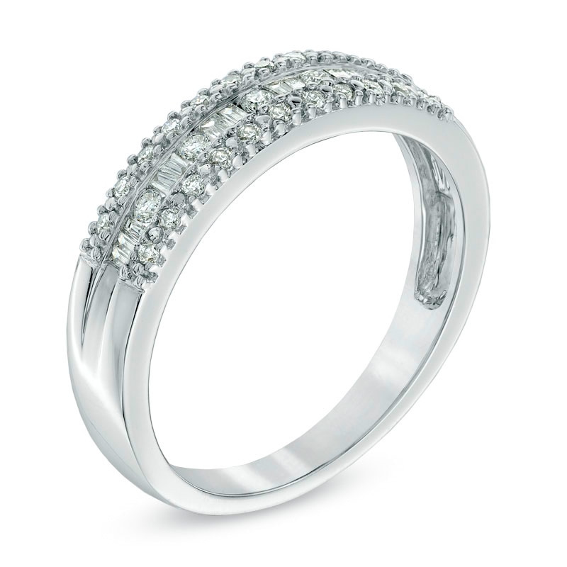 1/4 CT. T.W. Baguette and Round Diamond Band in 10K White Gold