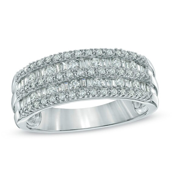 1/2 CT. T.w. Baguette and Round Diamond Anniversary Band in 10K White Gold