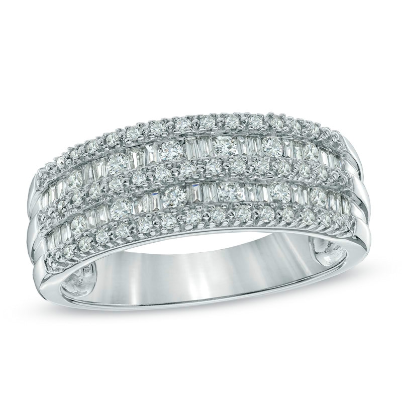 1/2 CT. T.W. Baguette and Round Diamond Anniversary Band in 10K White Gold