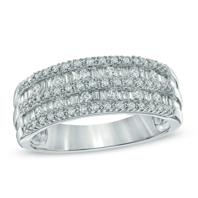 Main Image 1 of 1/2 CT. T.W. Baguette and Round Diamond Anniversary Band in 10K White Gold