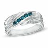 Thumbnail Image 1 of Men's 3/8 CT. T.W. Enhanced Blue Diamond Five Stone Band in Sterling Silver