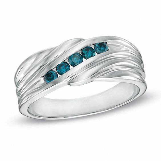 3/8 CT. T.w. Enhanced Blue Diamond Five Stone Band in Sterling Silver