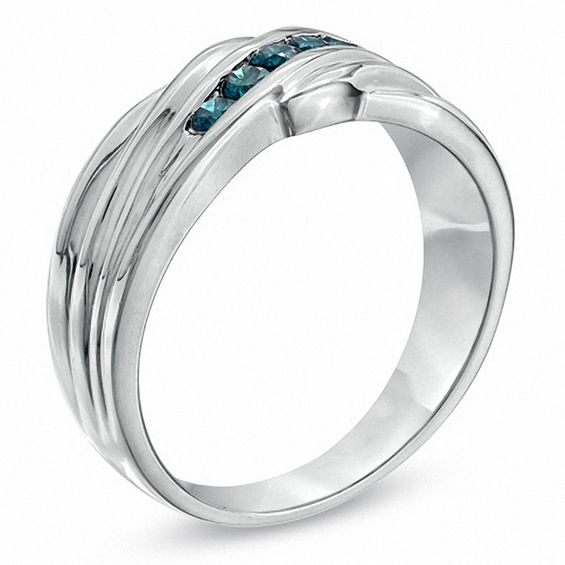 3/8 CT. T.w. Enhanced Blue Diamond Five Stone Band in Sterling Silver