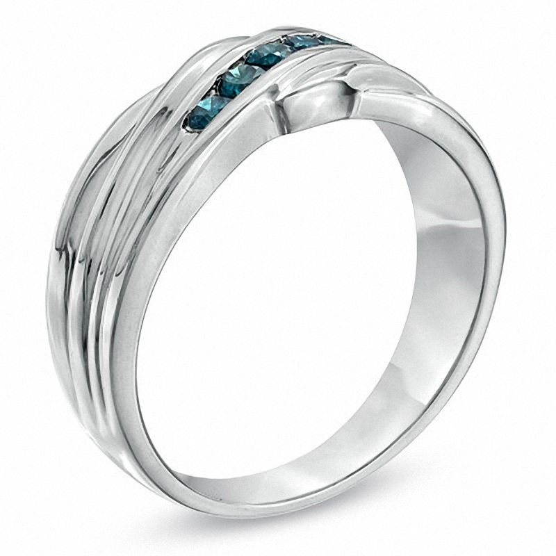 Main Image 2 of Men's 3/8 CT. T.W. Enhanced Blue Diamond Five Stone Band in Sterling Silver