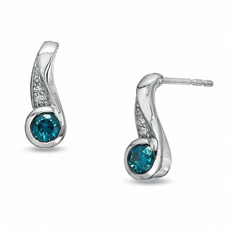 Main Image 1 of 1/3 CT. T.W. Enhanced Blue and White Diamond Drop Earrings in 10K White Gold