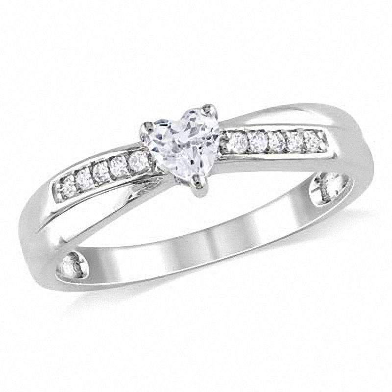 Heart-Shaped Lab-Created White Sapphire and Diamond Accent Promise Ring in Sterling Silver