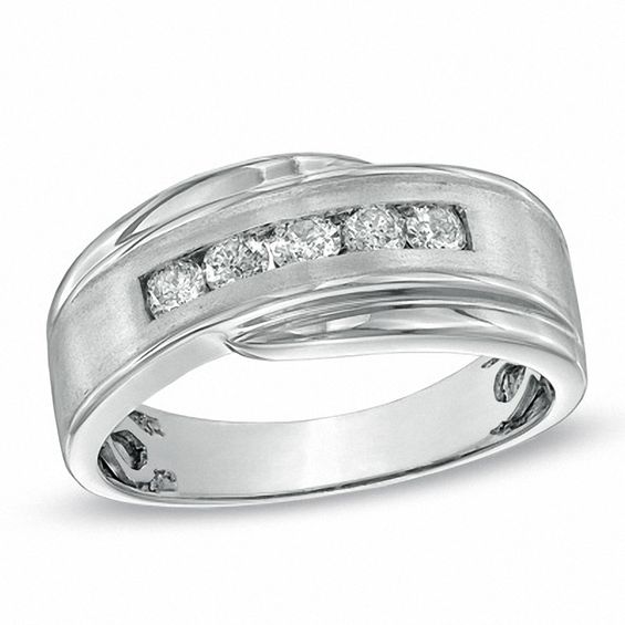 1/2 CT. T.w. Diamond Five Stone Comfort Fit Anniversary Band in 14K White Gold