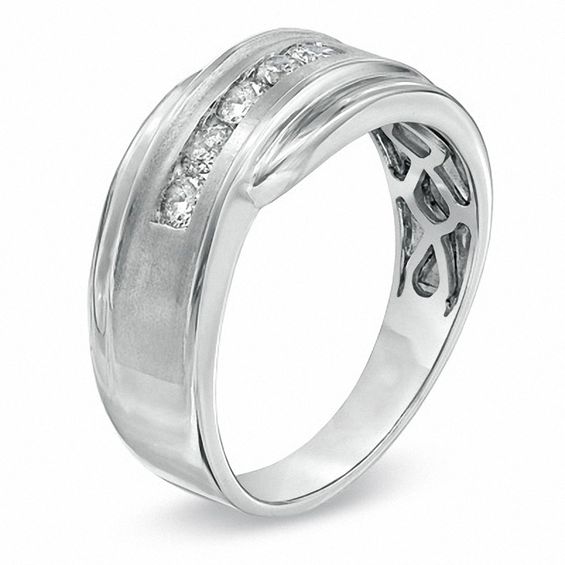 Men's 1/2 CT. T.w. Diamond Five Stone Comfort Fit Anniversary Band in 14K White Gold