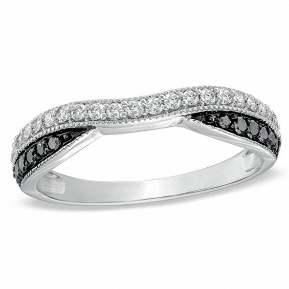 1/3 CT. T.w. Enhanced Black and White Diamond Criss-Cross Band in 14K White Gold