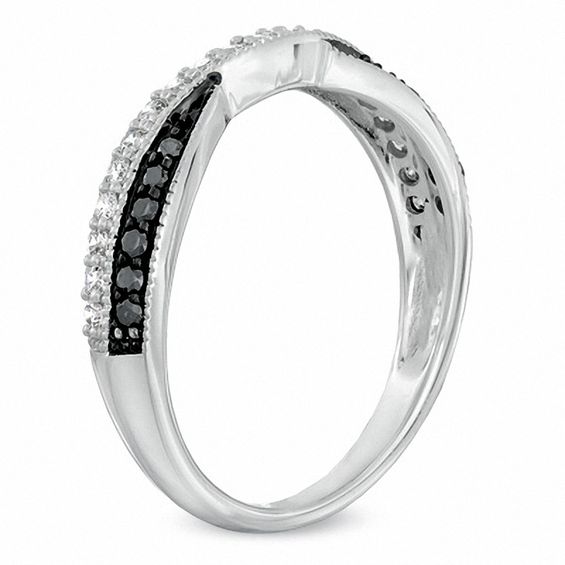 1/3 CT. T.w. Enhanced Black and White Diamond Criss-Cross Band in 14K White Gold