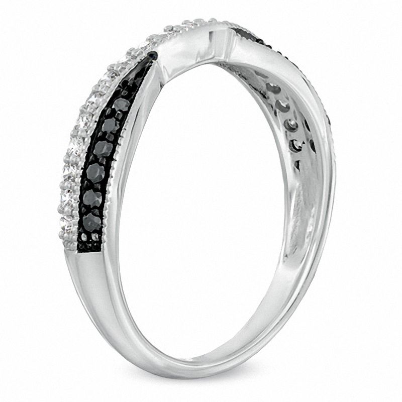 Main Image 2 of 1/3 CT. T.W. Enhanced Black and White Diamond Criss-Cross Band in 14K White Gold