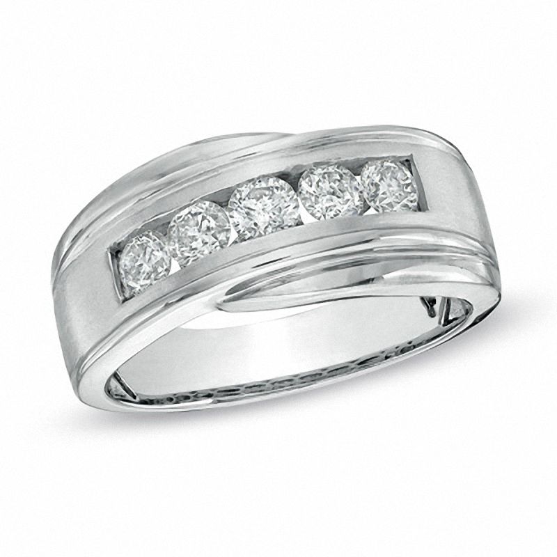 Men's 1 CT. T.W. Diamond Five Stone Bypass Band in 14K White Gold