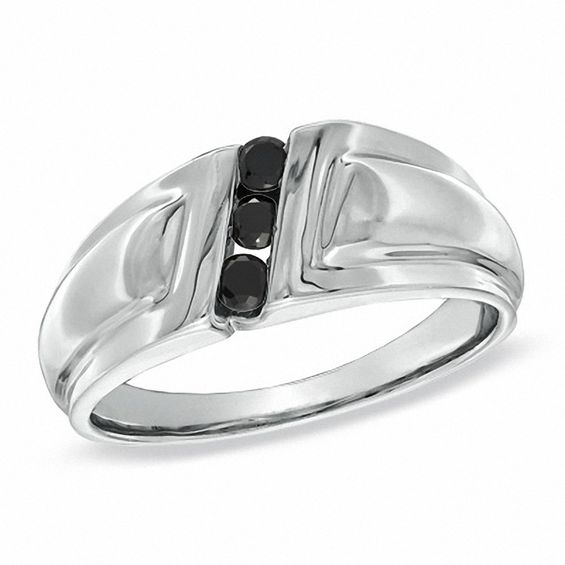 1/4 CT. T.w. Black Diamond Three Stone Slant Comfort Fit Band in Sterling Silver