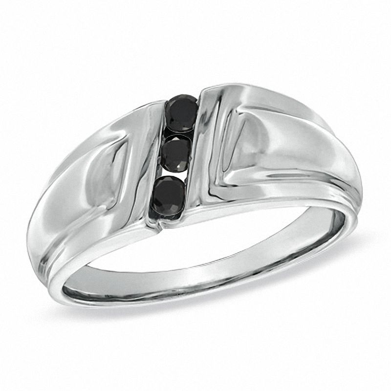 Main Image 1 of 1/4 CT. T.W. Black Diamond Three Stone Slant Comfort Fit Band in Sterling Silver