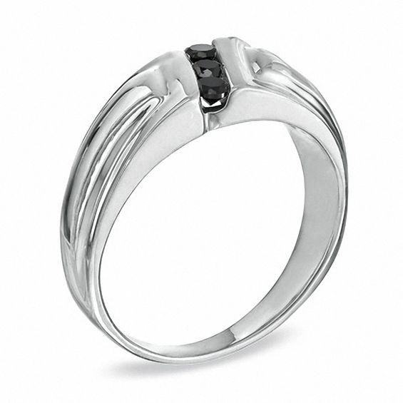1/4 CT. T.w. Black Diamond Three Stone Slant Comfort Fit Band in Sterling Silver