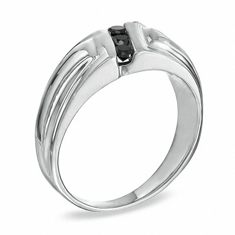 Main Image 2 of 1/4 CT. T.W. Black Diamond Three Stone Slant Comfort Fit Band in Sterling Silver