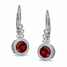 6.0mm Garnet and Lab-Created White Sapphire Drop Earrings in Sterling Silver