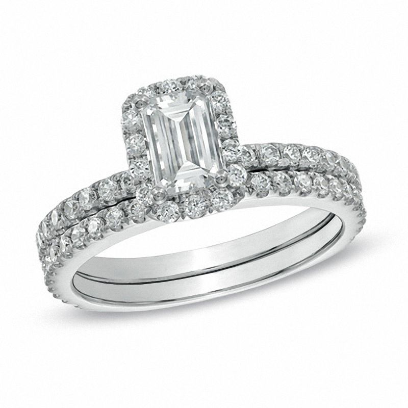 1-1/2 CT. T.W. Certified Emerald-Cut Diamond Bridal Set in 14K White Gold (I/I1)