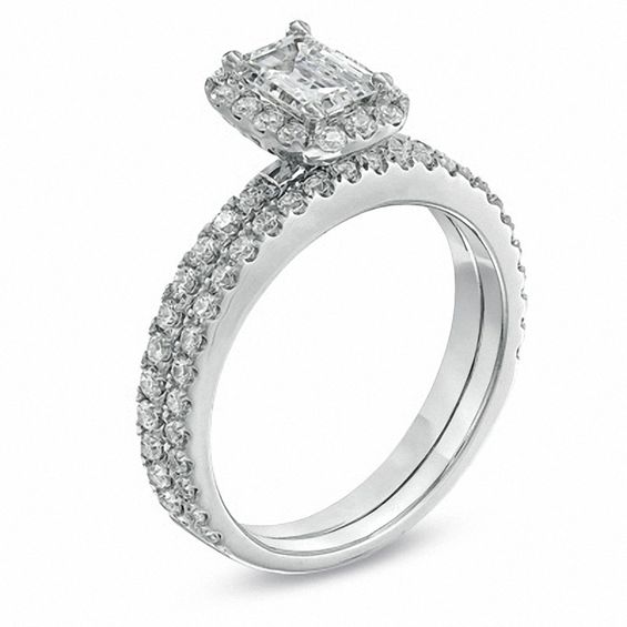 1-1/2 CT. T.w. Certified Emerald-Cut Diamond Bridal Set in 14K White Gold (I/I1)