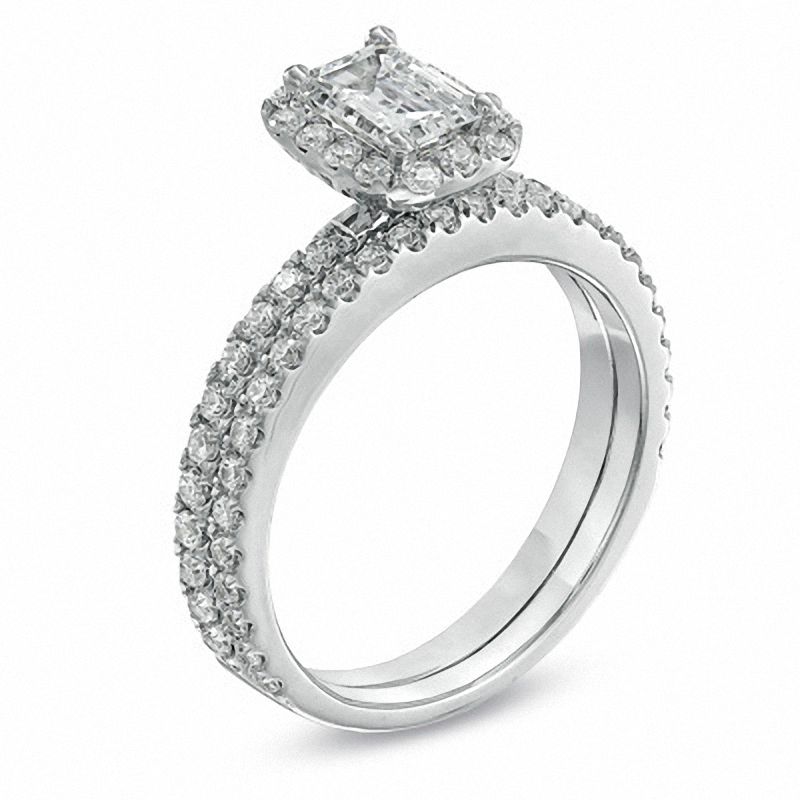Main Image 2 of 1-1/2 CT. T.W. Certified Emerald-Cut Diamond Bridal Set in 14K White Gold (I/I1)