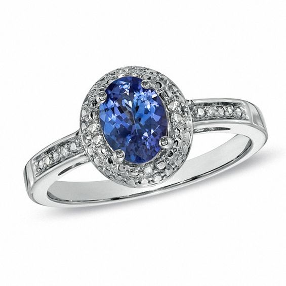 Oval Tanzanite and Diamond Accent Engagement Ring in ...