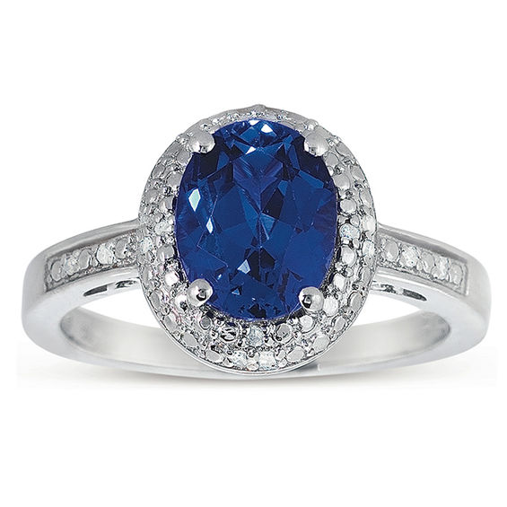 Oval Lab-Created Blue Sapphire and Diamond Accent Ring in Sterling Silver Oval Lab-Created Blue Sapphire and Diamond Accent Ring in Sterling Silver