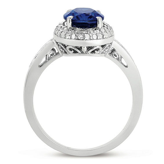 Oval Lab-Created Blue Sapphire and Diamond Accent Ring in Sterling Silver Oval Lab-Created Blue Sapphire and Diamond Accent Ring in Sterling Silver