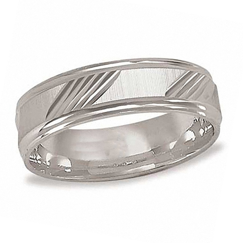 Men's 6.0mm Diagonal Lines Wedding Band in 10K White Gold