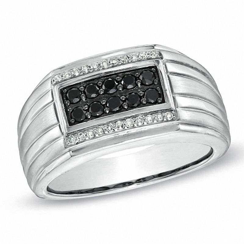 Men's Black Sapphire and 1/10 CT. T.W. Diamond Ring in 10K White Gold