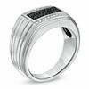 Thumbnail Image 1 of Men's Black Sapphire and 1/10 CT. T.W. Diamond Ring in 10K White Gold