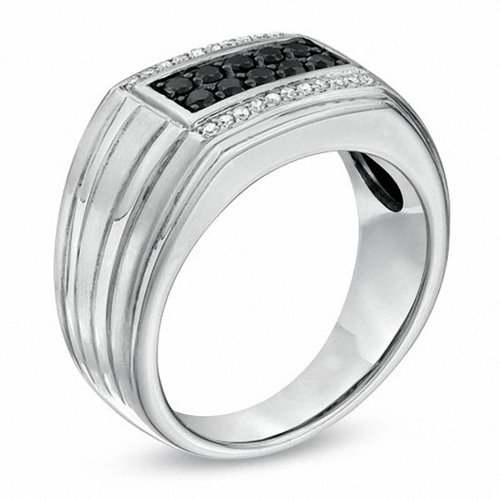 Black Sapphire and 1/10 CT. T.w. Diamond Ring in 10K White Gold