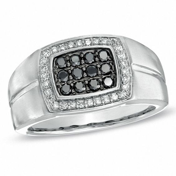 Black Blue Sapphire and 1/7 CT. T.w. Diamond Ring in 10K White Gold