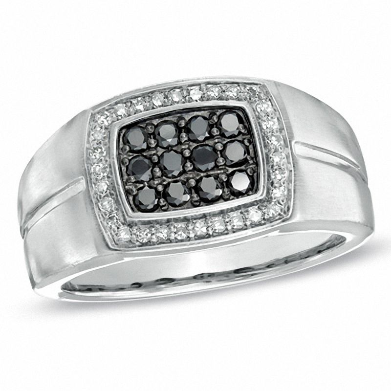 Main Image 1 of Black Blue Sapphire and 1/7 CT. T.W. Diamond Ring in 10K White Gold