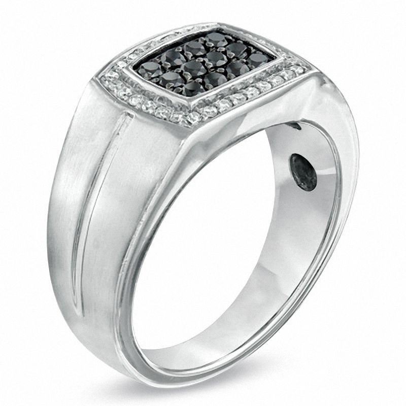 Main Image 2 of Black Blue Sapphire and 1/7 CT. T.W. Diamond Ring in 10K White Gold