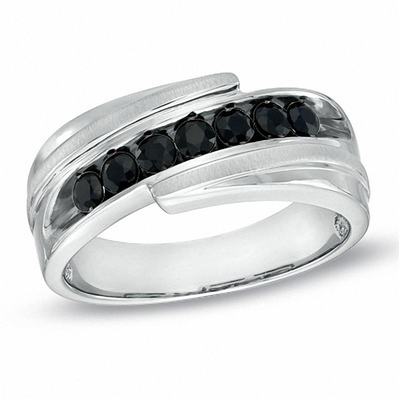 Men's Black Sapphire Seven Stone Bypass Band in 10K White Gold