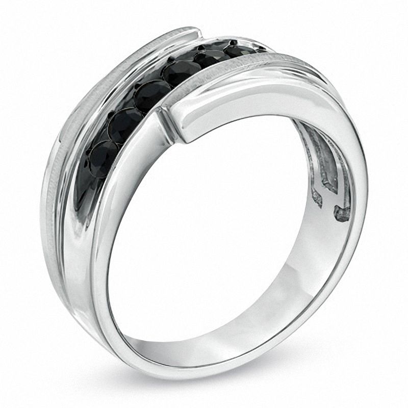 Men's Black Sapphire Seven Stone Bypass Band in 10K White Gold