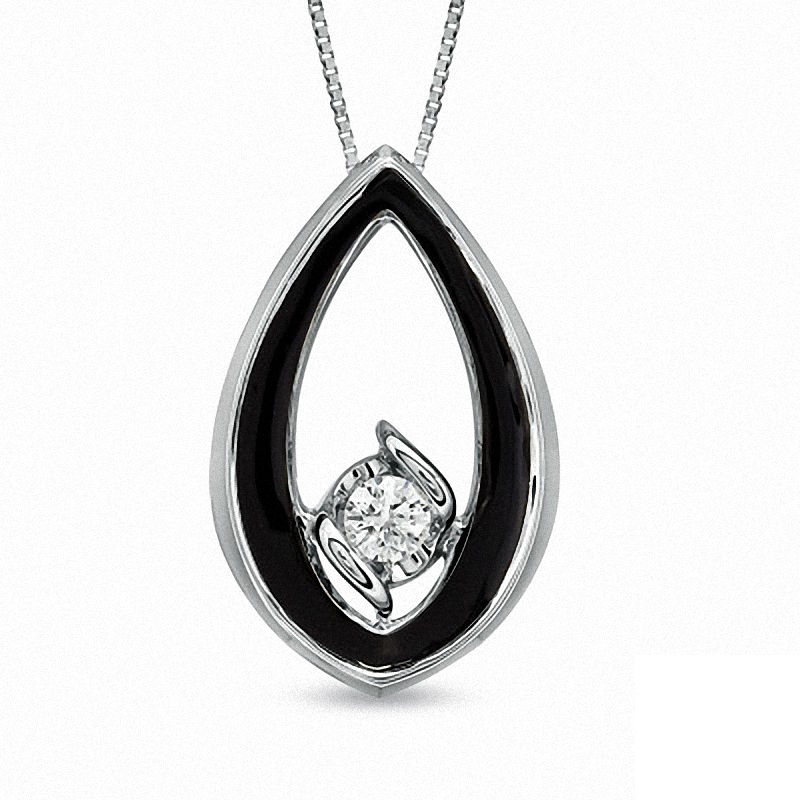 Main Image 1 of Sirena™ Black Eyes 1/7 CT.  Diamond Solitaire Pendant in 14K White Gold with Black Enamel