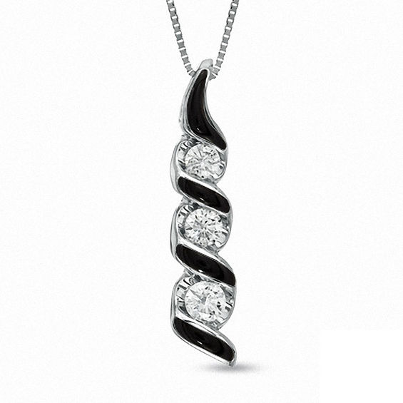 Sirenaâ¢ Black Eyes 1/4 CT. T.w. Diamond Three Stone Pendant in 14K White Gold with Black Enamel