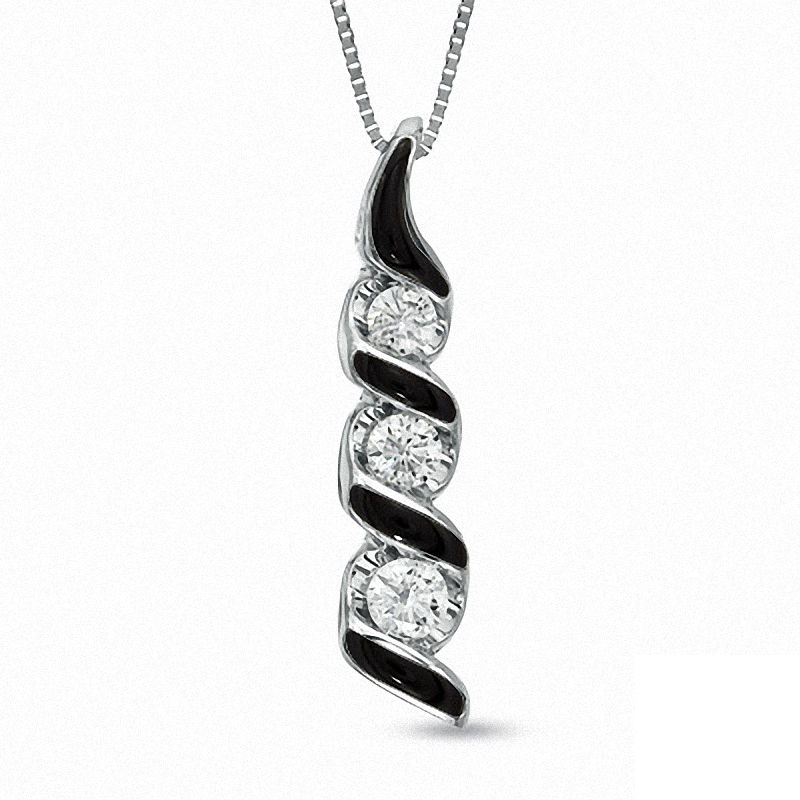 Main Image 1 of Sirena™ Black Eyes  1/4 CT. T.W. Diamond Three Stone Pendant in 14K White Gold with Black Enamel