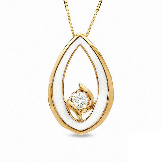 Sirenaâ¢ White Eyes 1/7 CT. Diamond Solitaire Pendant in 14K Gold with White Enamel