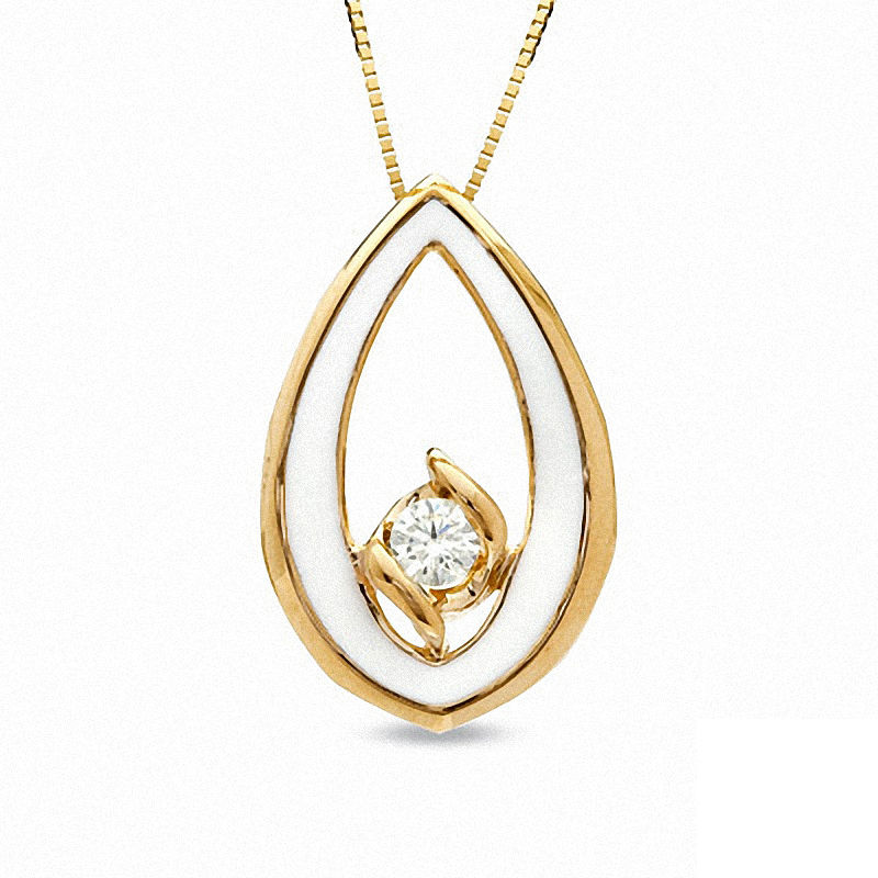 Main Image 1 of Sirena™ White Eyes 1/7 CT. Diamond Solitaire Pendant in 14K Gold with White Enamel