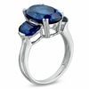 Oval Lab-Created Blue Sapphire Three Stone Ring in Sterling Silver